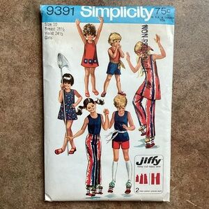 Vintage 1971 Simplicity 9391 Sewing Pattern Girls' Pants Two Lengths Dress Top